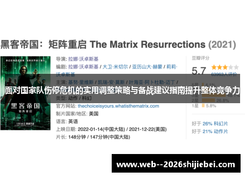 面对国家队伤停危机的实用调整策略与备战建议指南提升整体竞争力